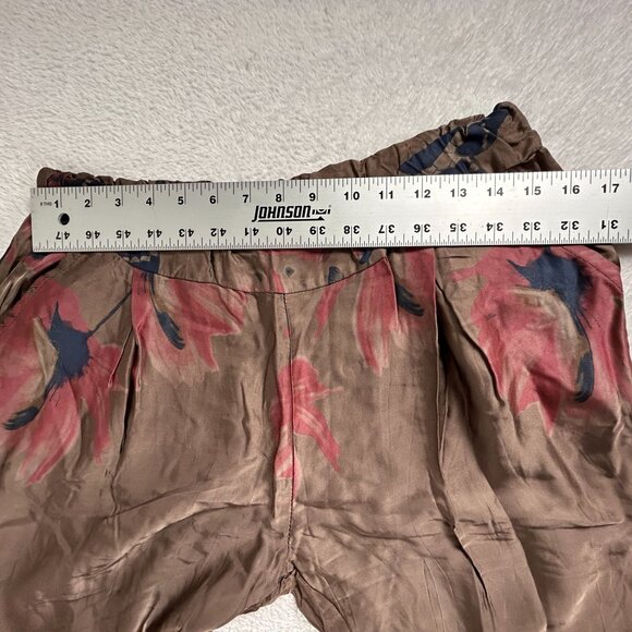 Nicole Womens Brown Floral Print Wide-Leg Pull-On Pants Medium Silk Blend Summer - Picture 8 of 12